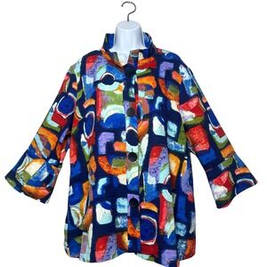 Ali Miles Abstract Print Jacket Top XL Multicolor Button 3/4 Bell Sleeve